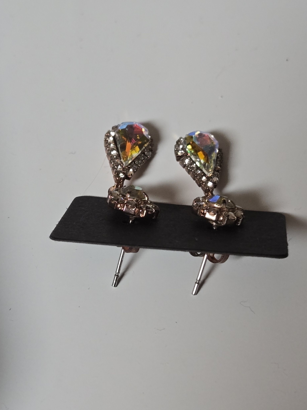 Vintage Iridescent AB Crystal Rainbow Color Teardrop Drop Earrings - Picture 5 of 14